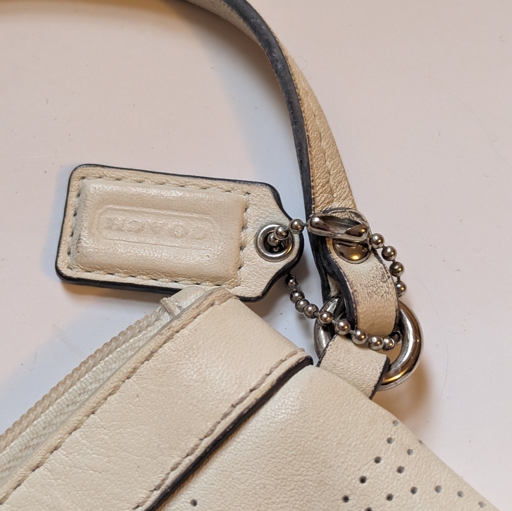 Coach perforated logo leather wristlet in a off-white color in VGUC - Picture 8 of 16
